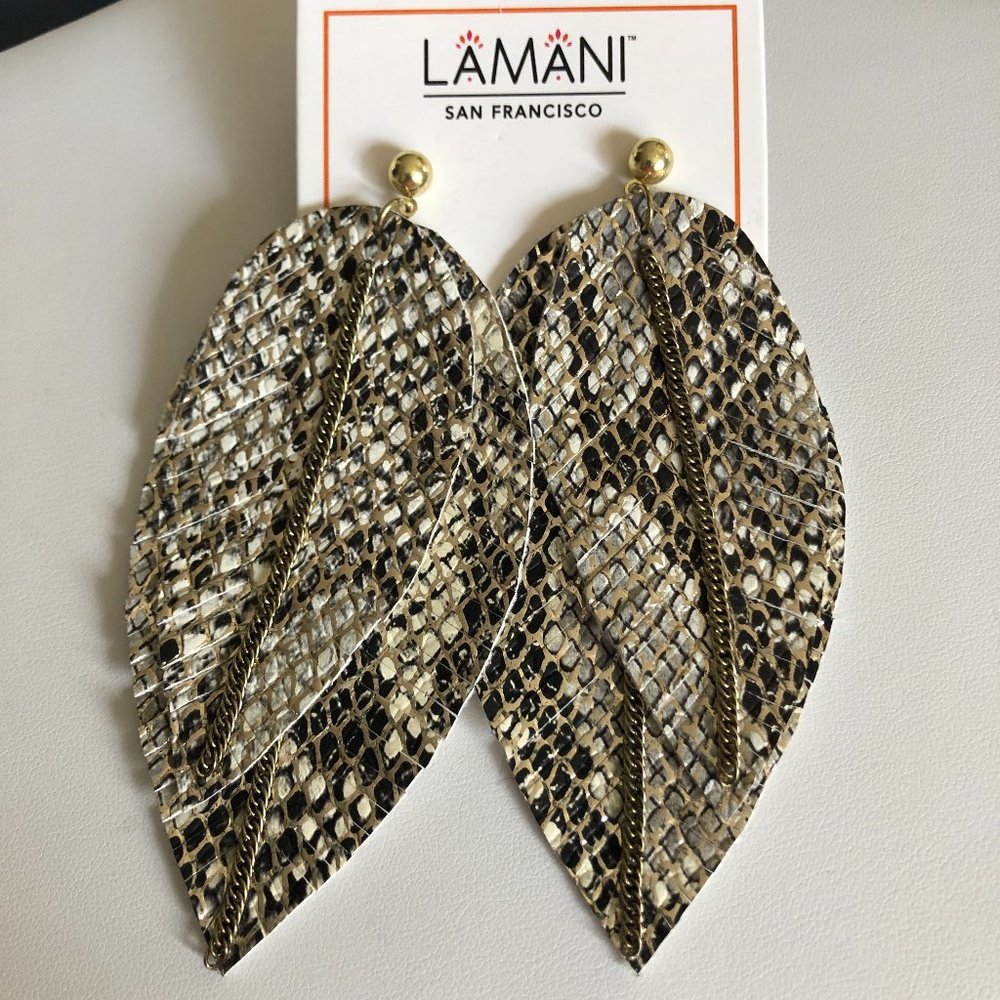 LAMANI SF Handcrafted Embellished Faux Leather Statement Earrings